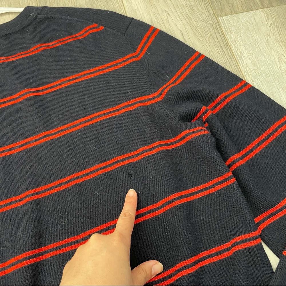 Banana Republic Sweater italian merino wool striped crew mens Navy Blue large - Picture 5 of 7